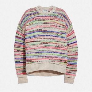 COACH Summer Stripe Sweater Women’s Multi Colored Crewneck Knot Luxury